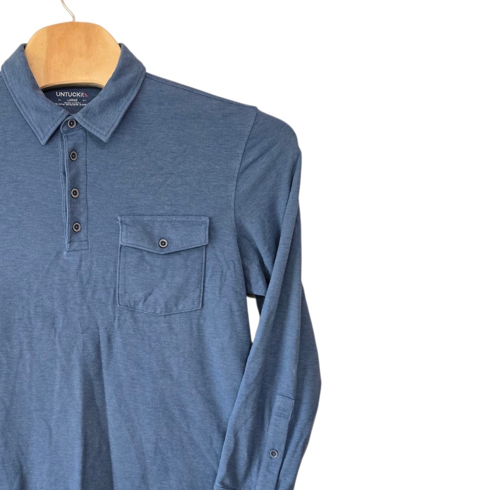 UNTUCKit Mens Long Sleeve Polo Shirt Button Down‎ Blue Casual Top